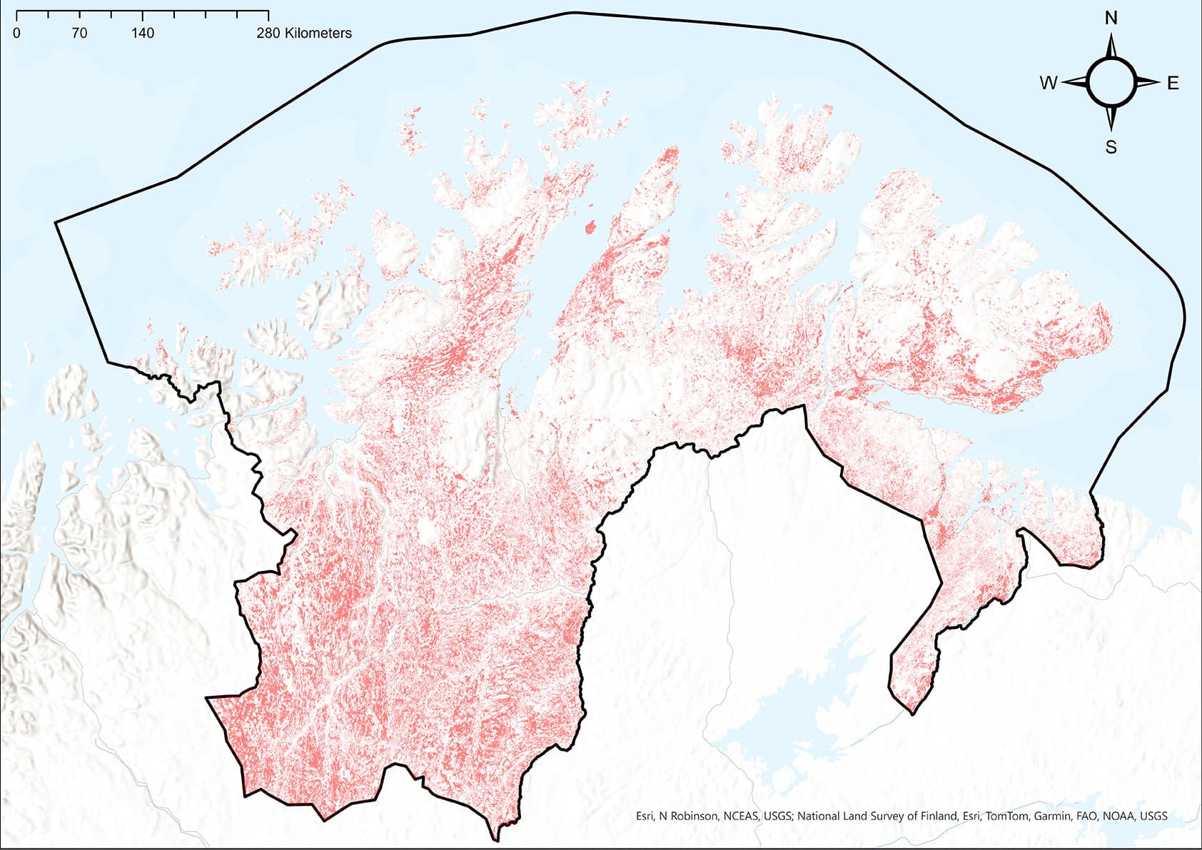 Kart over myrområder i Finnmark